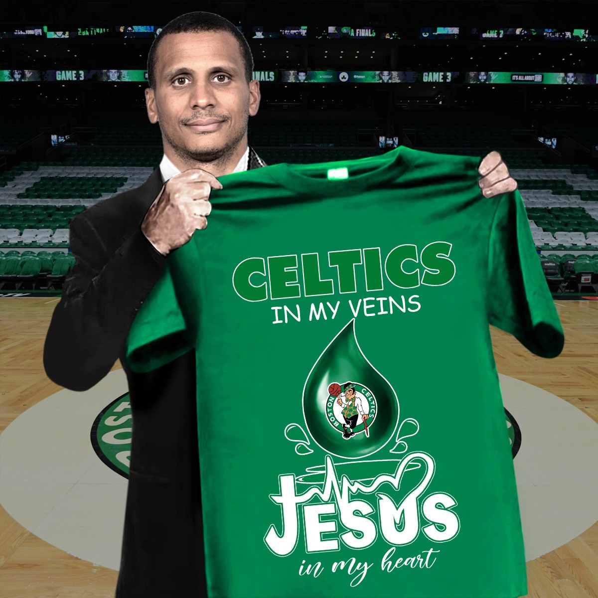 Celtics In My Veins Shirt Jesus In My Heart Shirt Basketball Boston Celtics Gifts For Fans