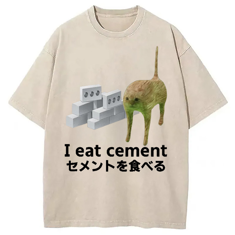 Cement Brick Cat Vintage Washed T-Shirt Casual Vintage Everyday Look Gifts For Best Friend
