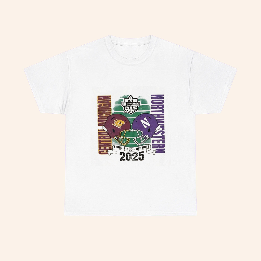Central Michigan Chippewas Vs Northwestern 2025 Game Above Sports Bowl Head To Head T Shirt Central Michigan Chippewas Vs Northwestern 2025 Game Above Sports Bowl Head To Head T Shirt