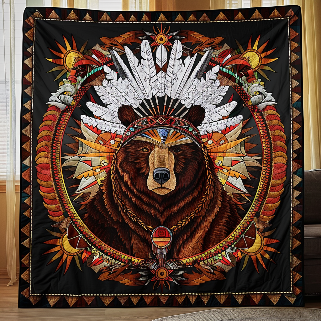 Ceremonial Bear Strength Quilted Blanket Native American Gifts
