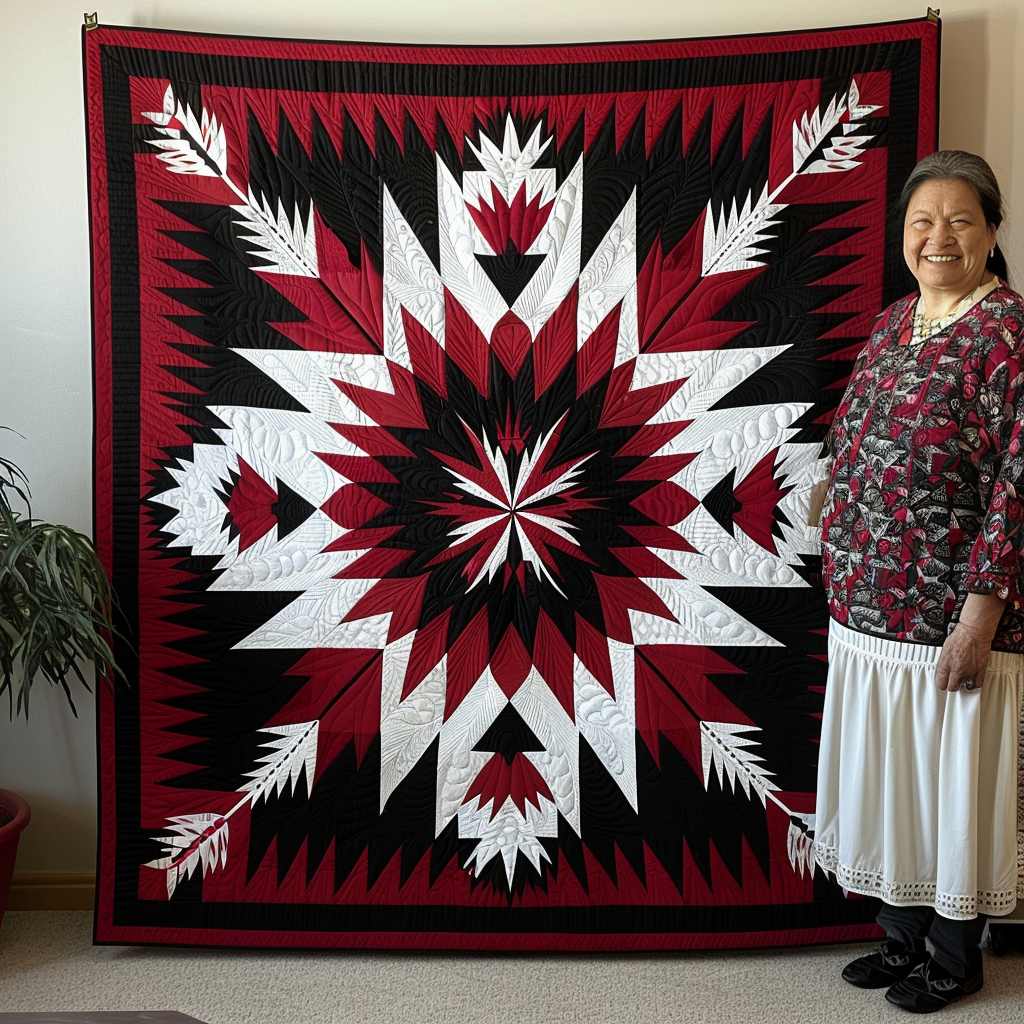 Ceremonial Feather Quilted Blanket Native American Indian Gifts