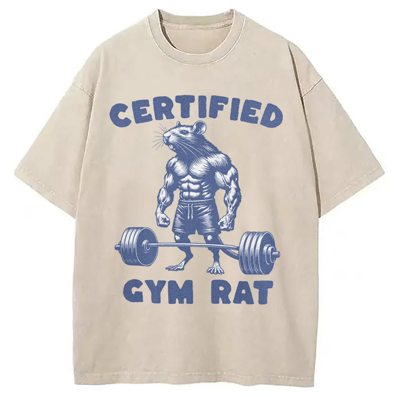 Certified Gym Rat Funny Washed T-Shirt Everyday Comfort Graphic Shirt Gifts For Him