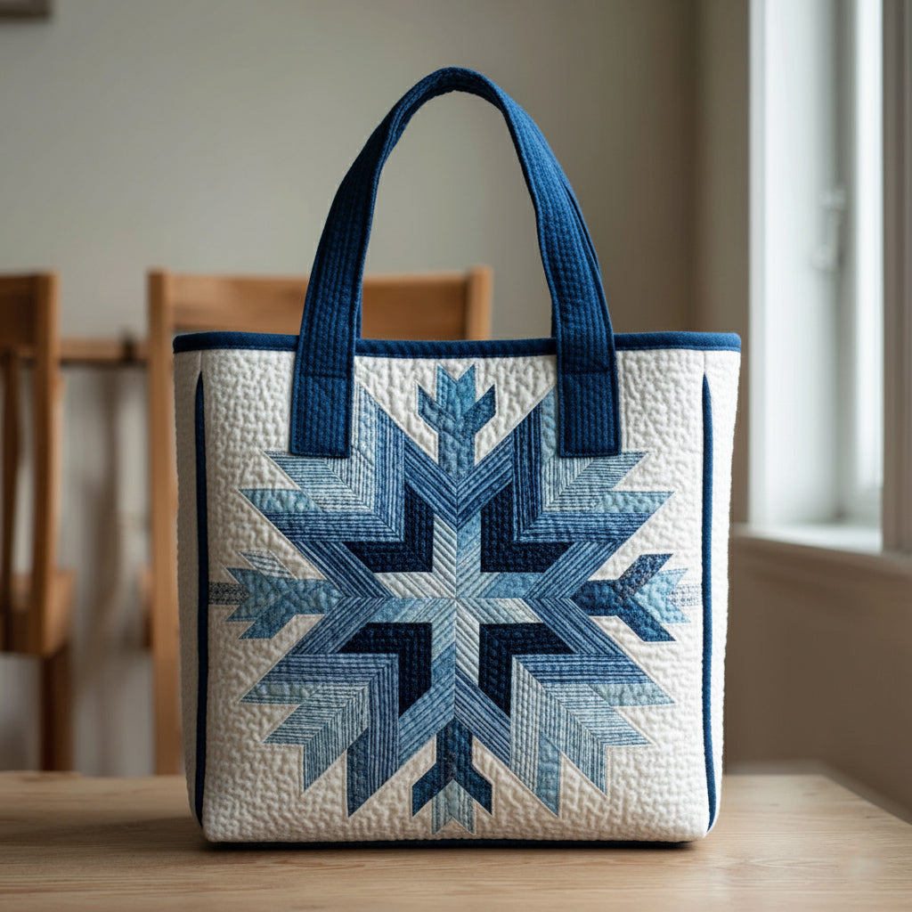 Cerulean Snowflake Motif Quilted Tote Bag Family Xmas Present Ideas
