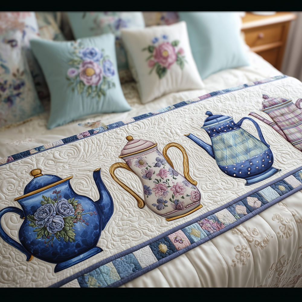 Cerulean Teatime Row Quilted Bed Runner Bed Decor Ideas Christmas Gifts For Tea Lovers