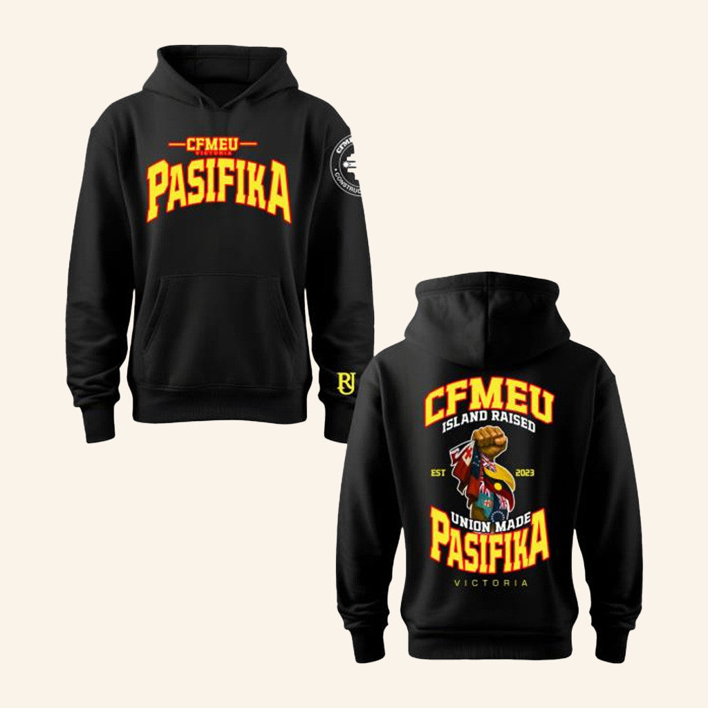 CFMEU Merch Pasifika Union Raised Yellow And Red Hoodie Gifts For Him CFMEU Merch Pasifika Union Raised Yellow And Red Hoodie Gifts For Him