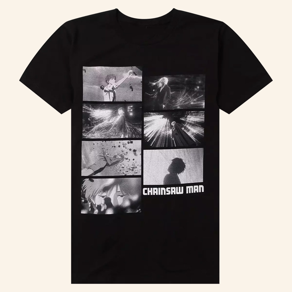 Chainsaw Man Merch Black And White Panels T-Shirt Great Gifts For Anime Lovers
