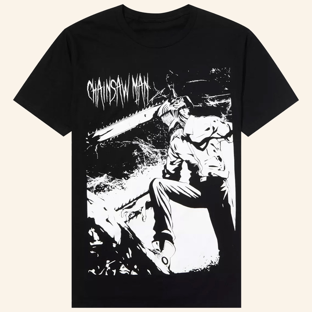 Chainsaw Man Merch Jumbo Denji Black And White T-Shirt Gifts For Anime Fans