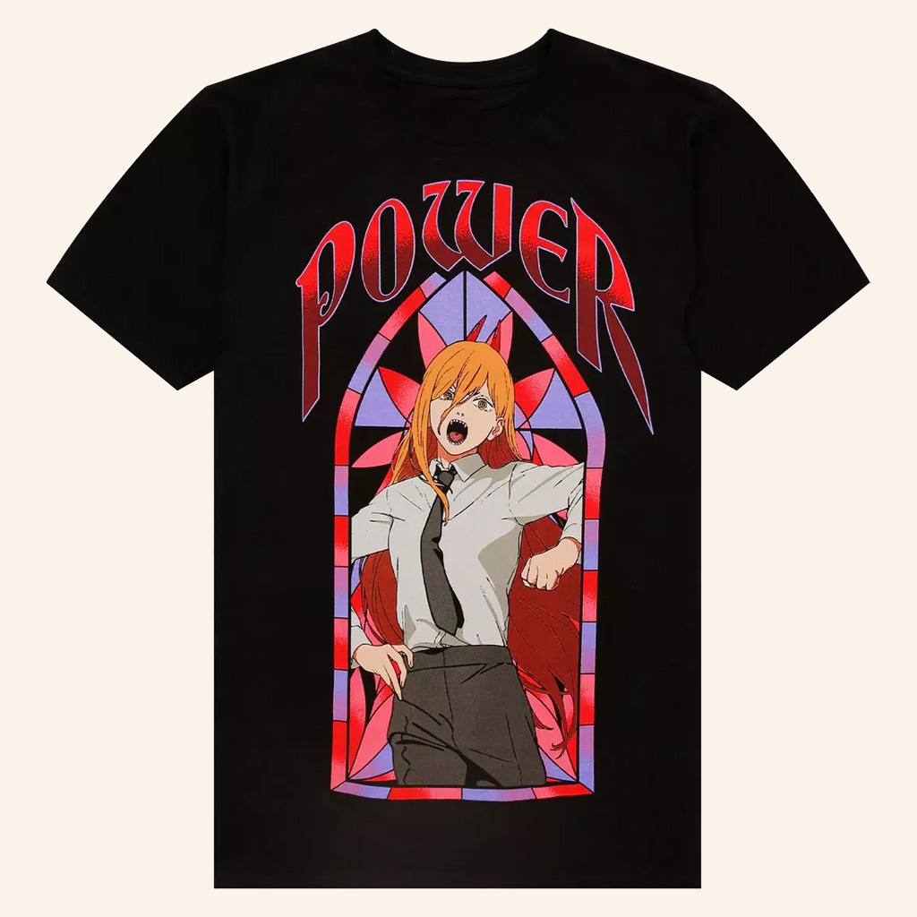 Chainsaw Man Merch Power Stained Glass Portrait T-Shirt Best Anime Fan Gifts