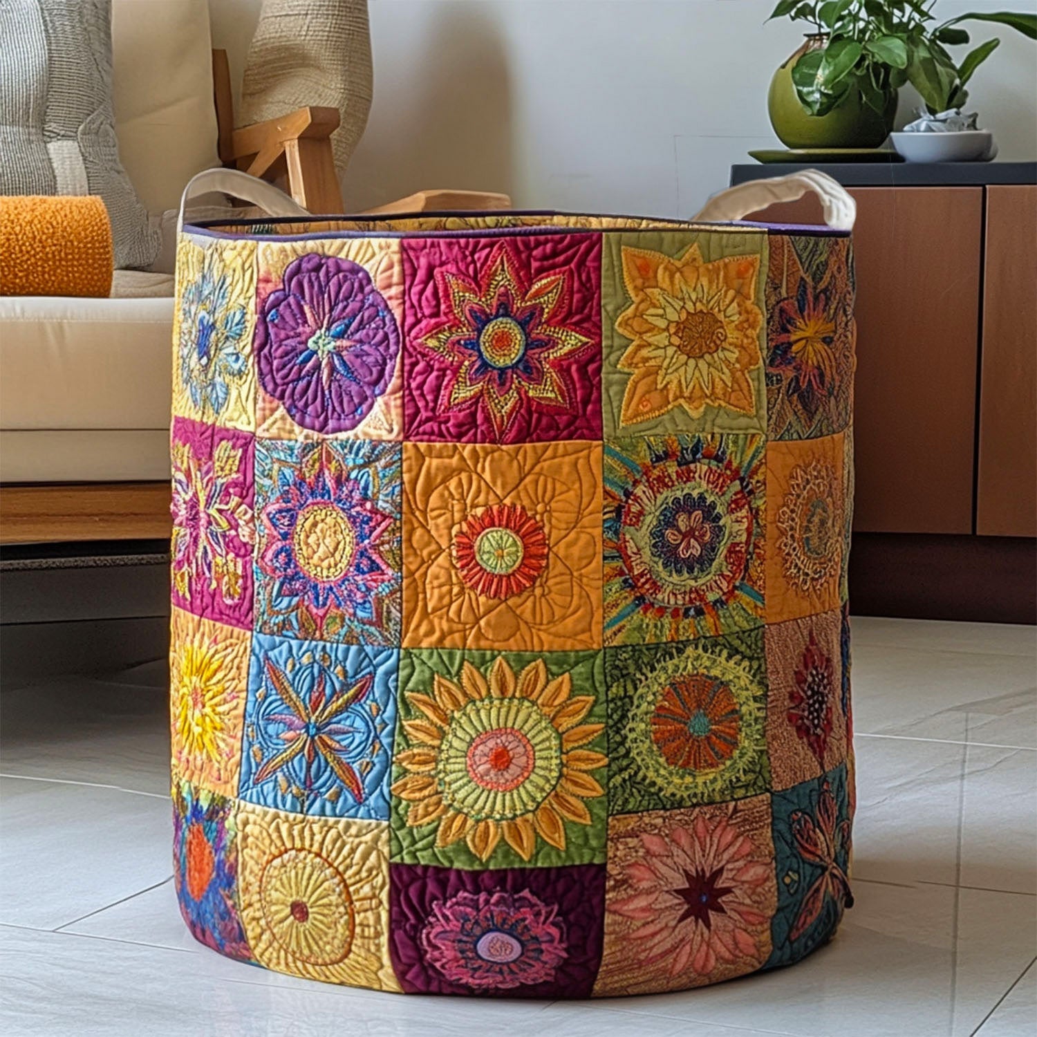 Chakra Blossom Quilted Laundry Basket Best Gift For Him
