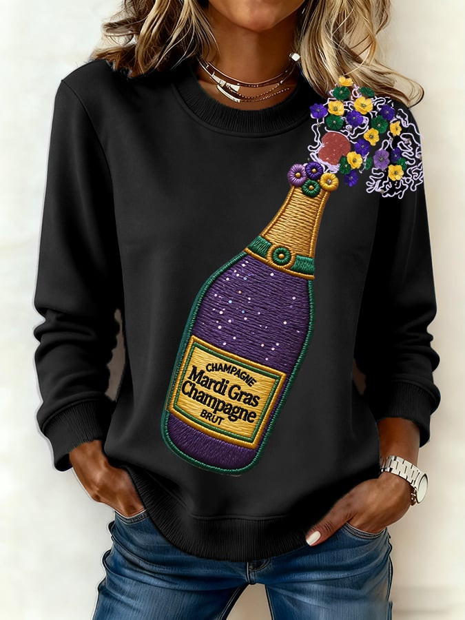 Champagne And Flowers Mardi Gras Sweatshirt Mardi Gras Women's Clothing Champagne And Flowers Mardi Gras Sweatshirt Mardi Gras Women's Clothing