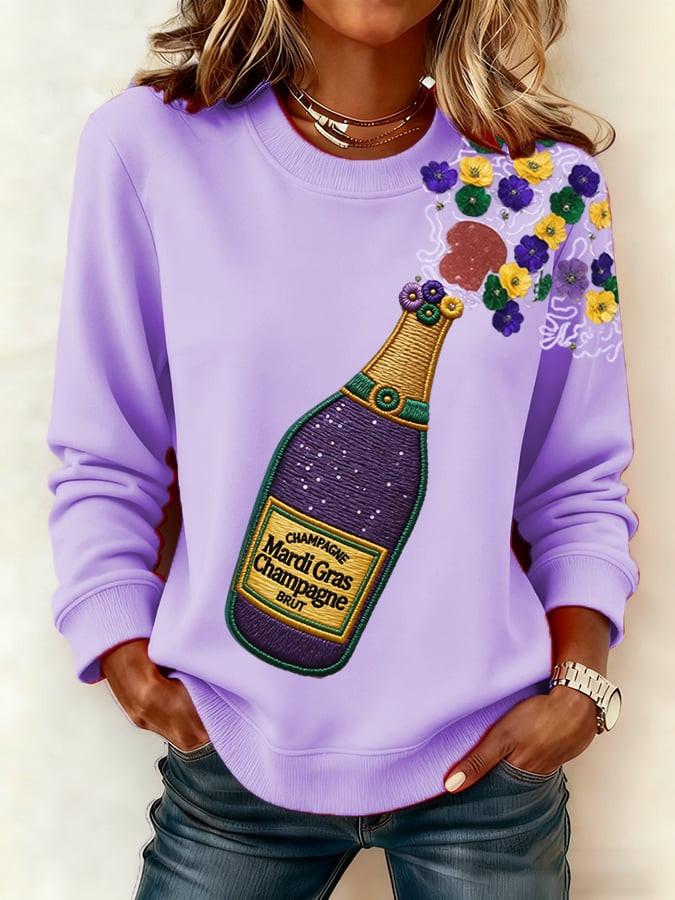 Champagne And Flowers Mardi Gras Sweatshirt Mardi Gras Women's Clothing Mom Gifts