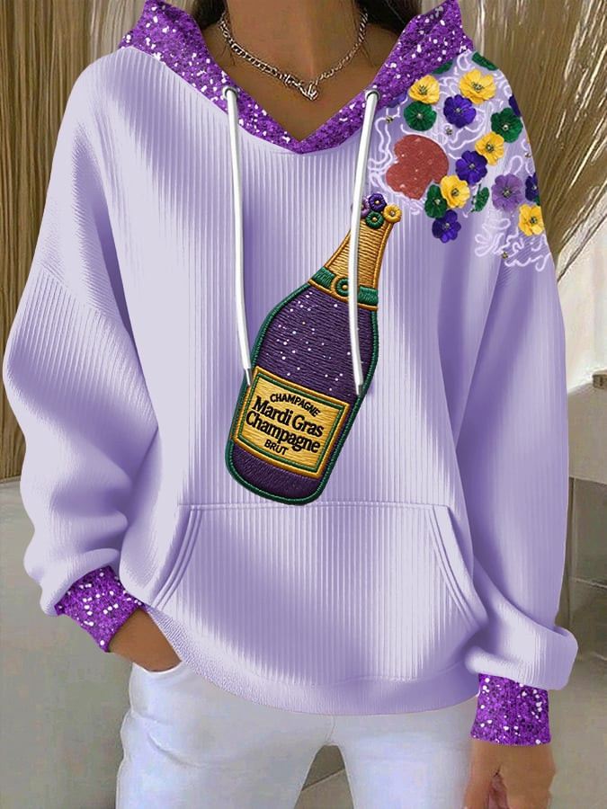 Champagne And Flowers Mardi Gras Waffle Hoodie Cute Mardi Gras Clothes Fat Tuesday Hoodie