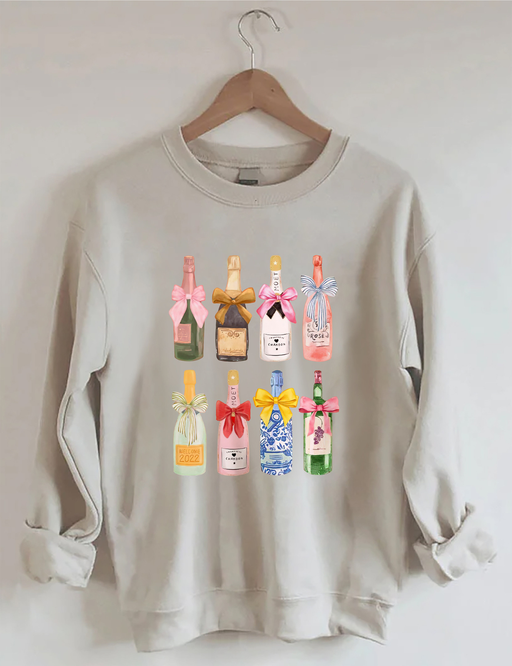 Champagne Bottle Design Sweatshirt Funny Meme Clothing Unique Gifts For Wife