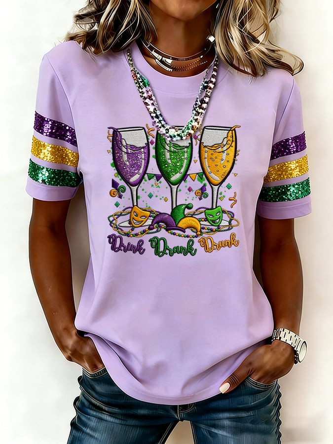 Champagne Mardi Gras T-Shirt Drink Drank Drunk Shirt Mardi Gras Women's Clothing