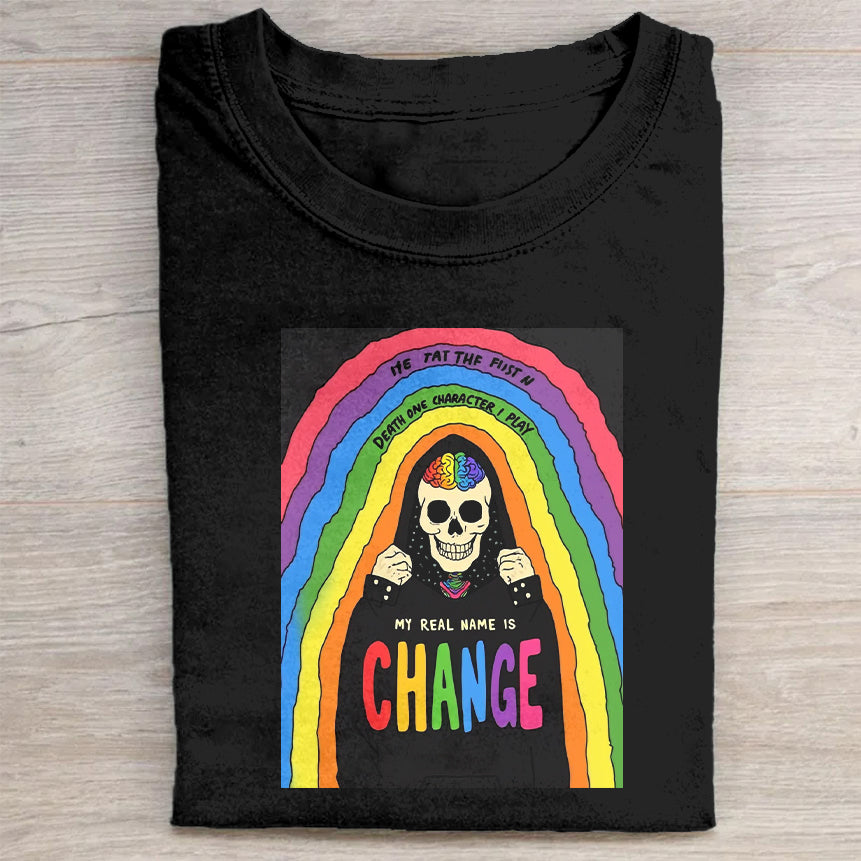 Change Rainbow Skull Graphic T-Shirt Unique Merch Best Gift For Streetwear Lovers