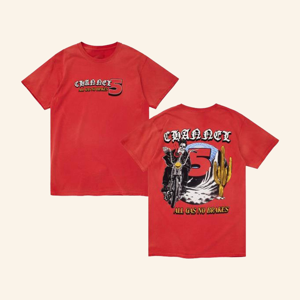 Channel 5 Merch All Gas Red Sun-Faded T-Shirt Gifts For Husband Channel 5 Merch All Gas Red Sun-Faded T-Shirt Gifts For Husband