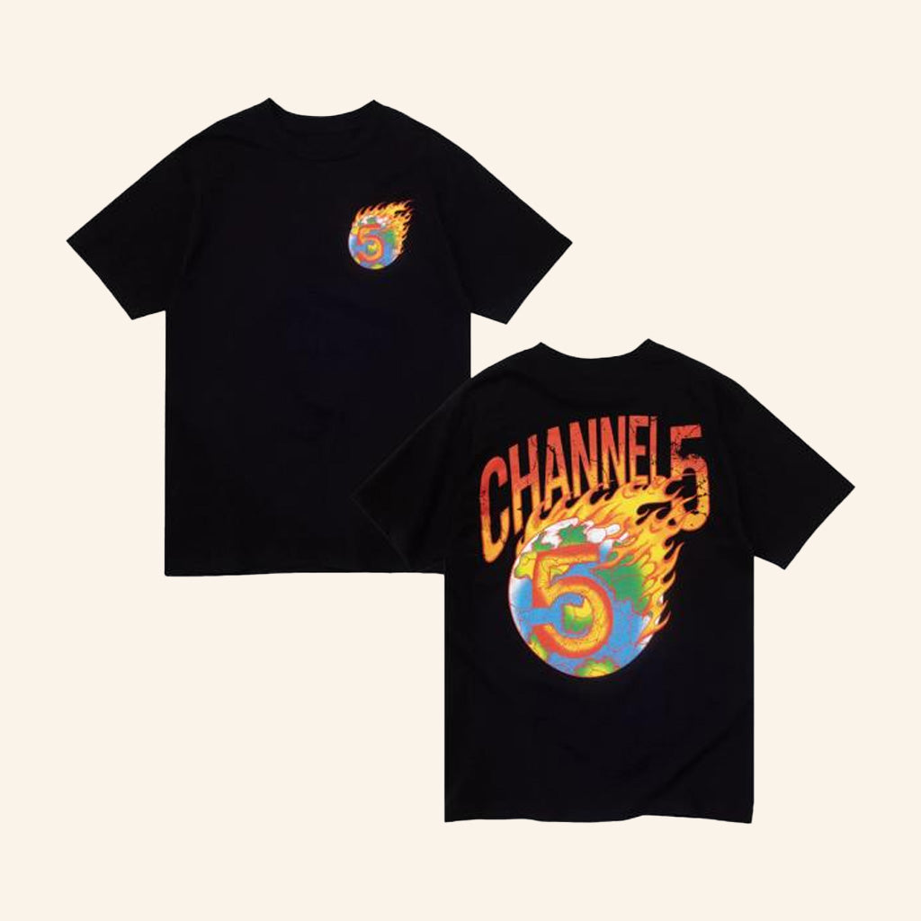 Channel 5 Merch On Fire Black T-Shirt Gifts For Dudes Channel 5 Merch On Fire Black T-Shirt Gifts For Dudes