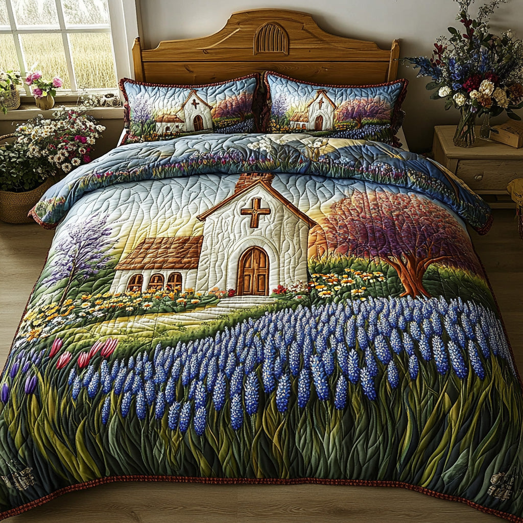 Chapel Bloom Quilted Bedding Set Cozy Bedroom Decor Presents For Christian Friends