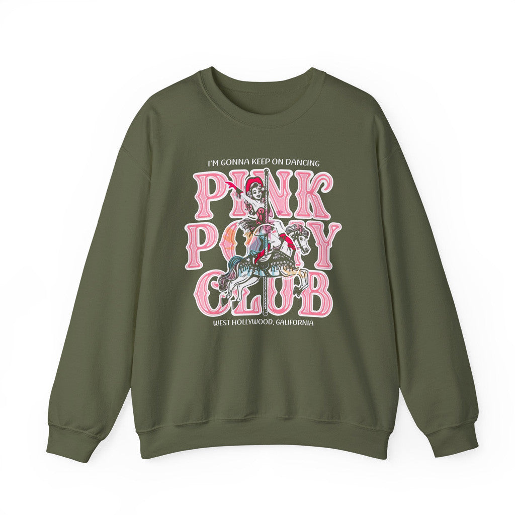 Chappell Roan Merch Tour 2025 I'm Gonna Keep On Dancing Pink Pony Club Sweatshirt Military Green Chappell Roan Merch Tour 2025 I'm Gonna Keep On Dancing Pink Pony Club Sweatshirt Military Green