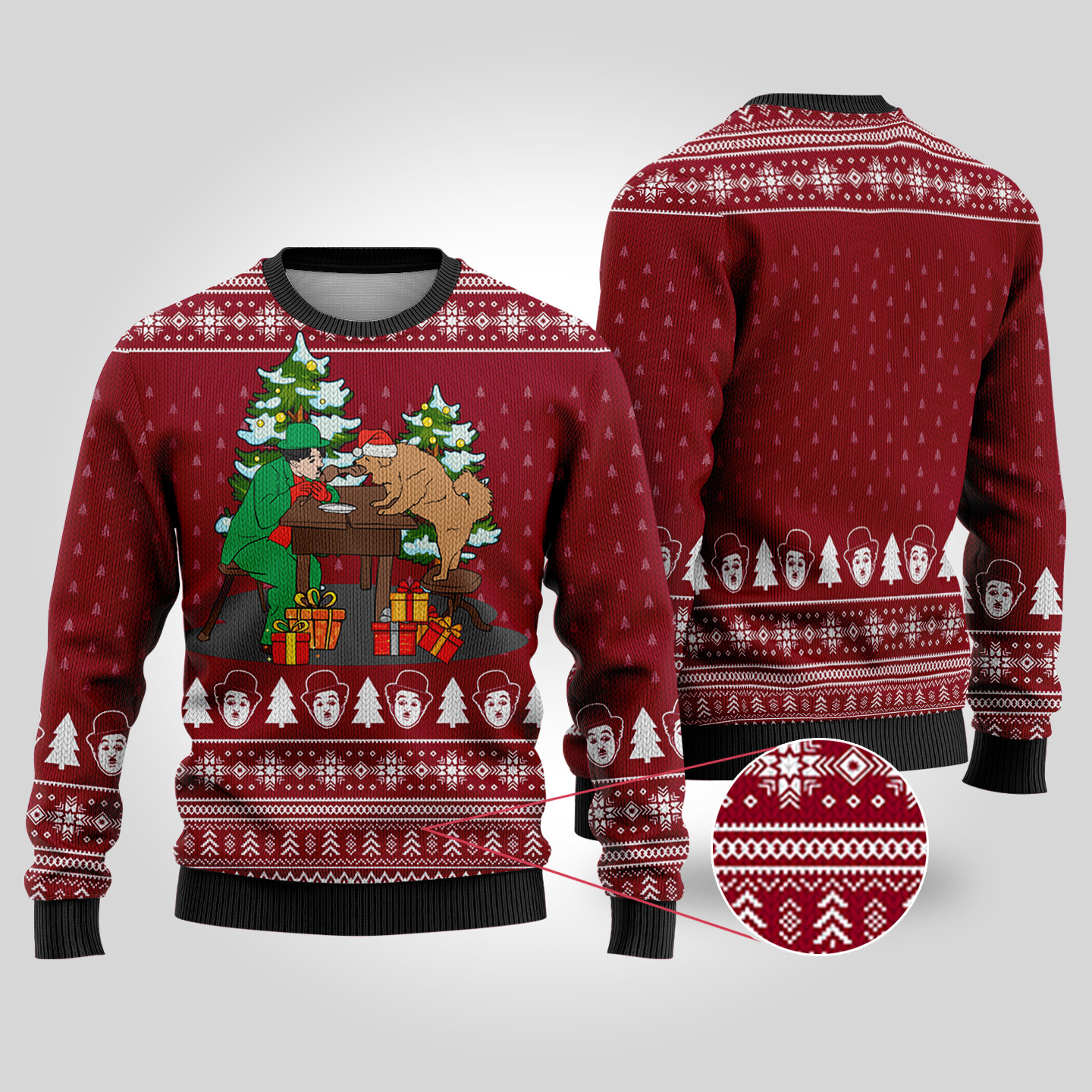 Charles Chaplin The Gold Rush Christmas Sweater Cardinal Red Warm and Comfy Sweater for Winter Days