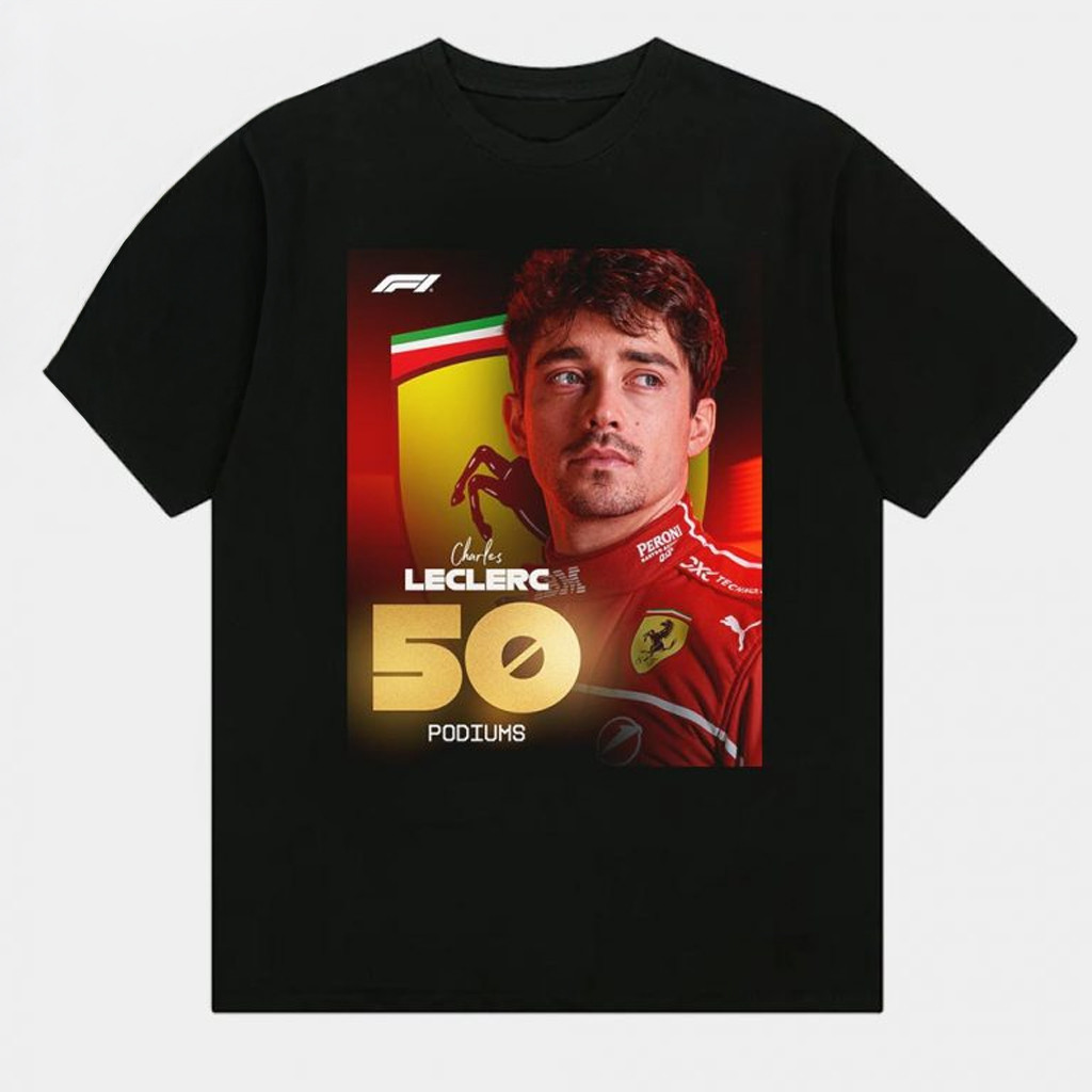 Charles Leclerc Merch Charles Leclerc 50th Podium F1 2025 T-Shirt Gifts For Racing Fans