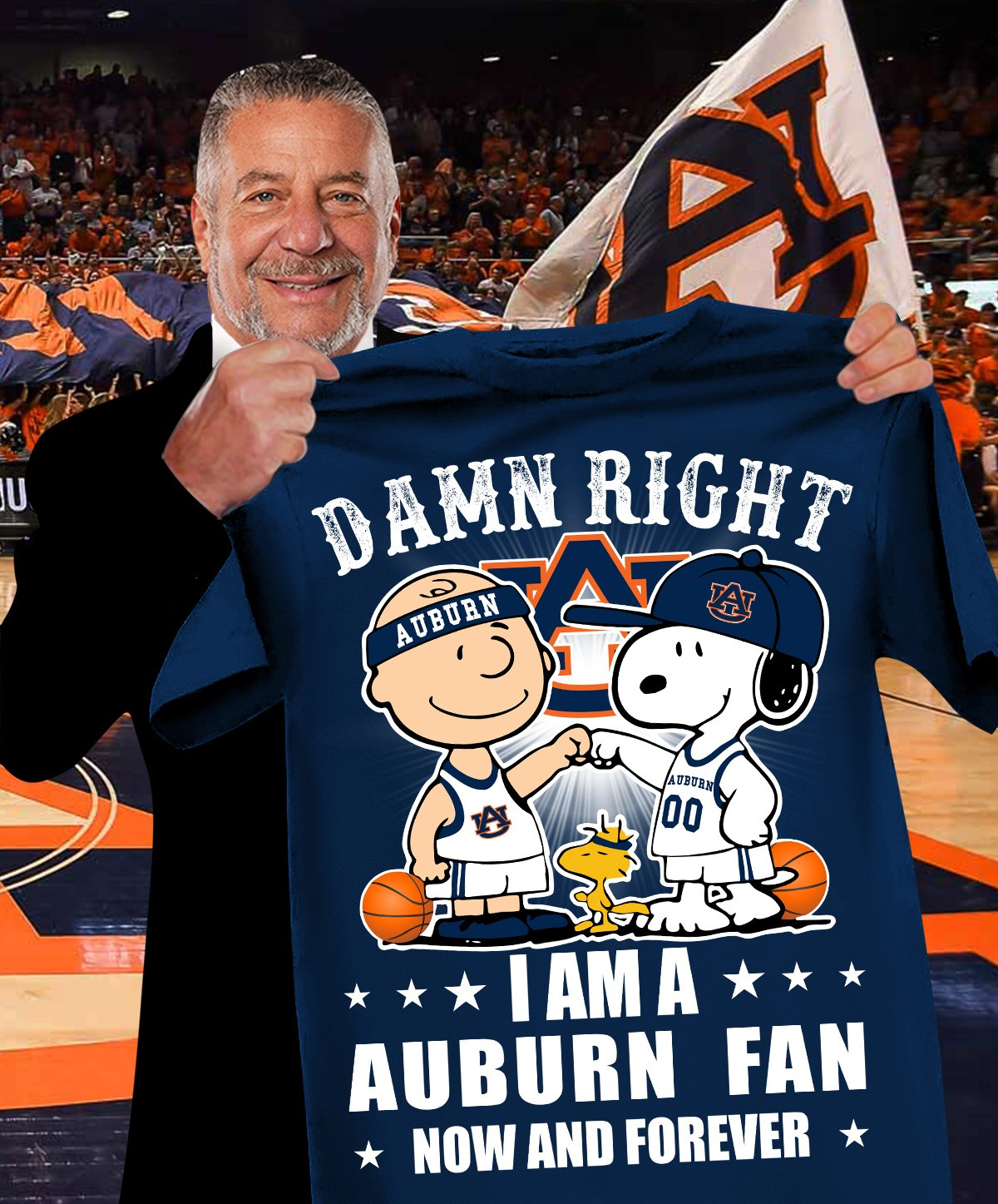 Charlie Brown Snoopy Damn Right I'm Auburn Tigers Fan T-Shirt Now And Forever