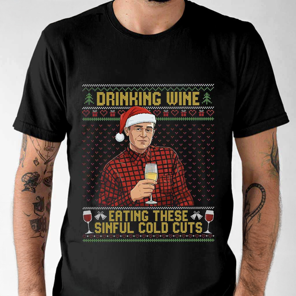 Charlie Hunnam As Ed Gein Drinking Wine Christmas T-Shirt Christmas Gifts For Dad