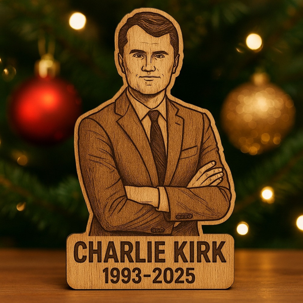 Charlie Kirk 1993 2025 Wooden Christmas Memorial Ornament Charlie Kirk Tribute Xmas Gifts