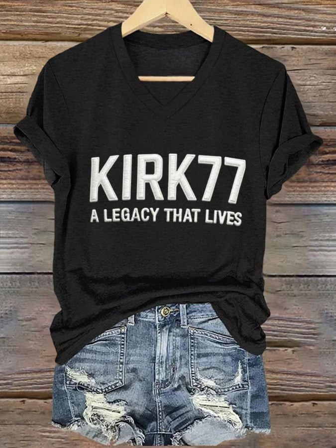 Charlie Kirk 77 Shirt Kirk77 A Legacy That Lives V-neck T-Shirt For Women's Elon Musk Kirk77 Merch