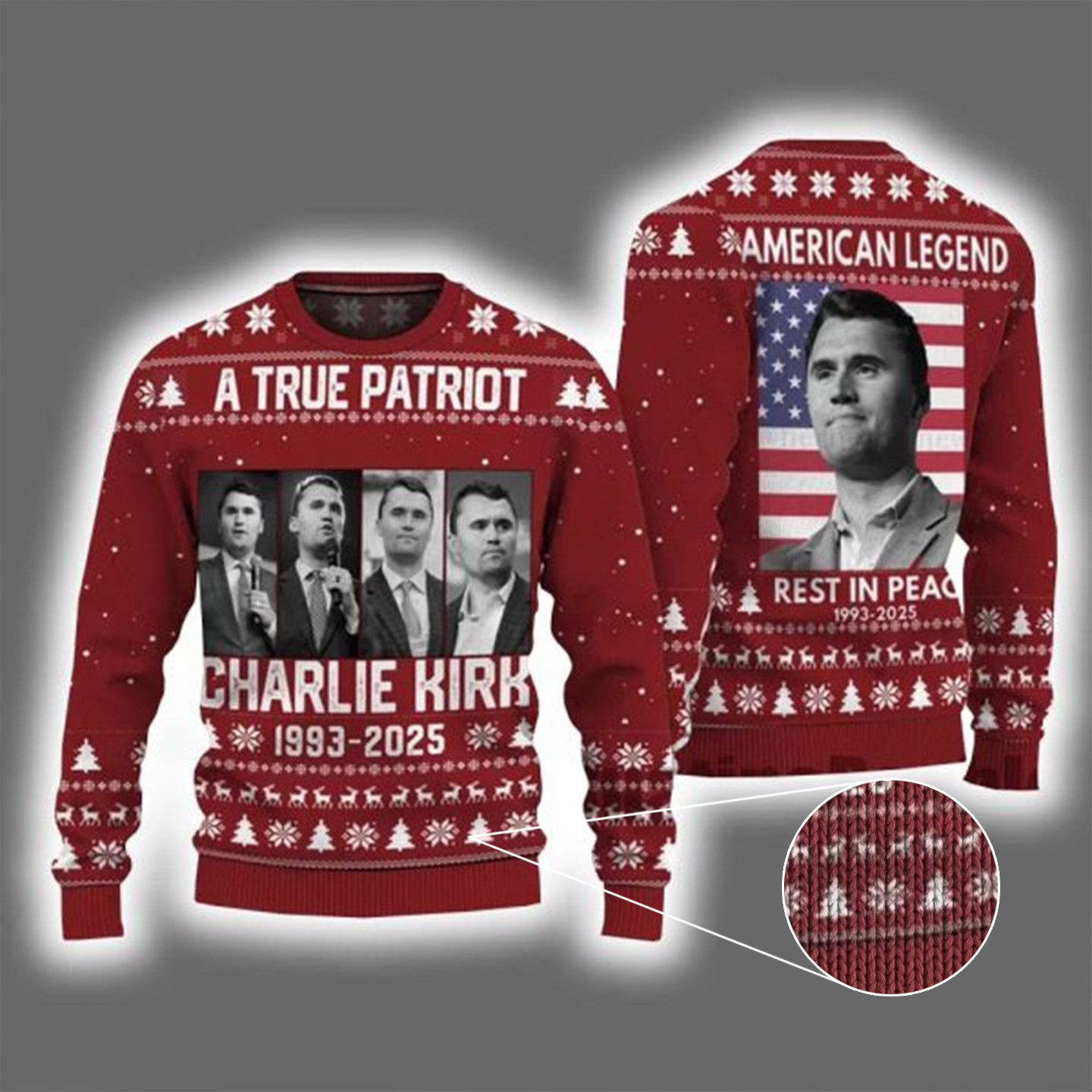 Charlie Kirk A True Patriot 1993-2025 Ugly Christmas Sweater Charlie Kirk MAGA Support Gifts
