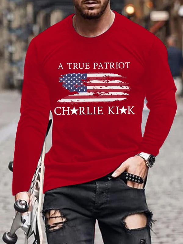 Charlie Kirk A True Patriot Men's Long Sleeve Shirt RIP Charlie Kirk Tribute Merch Store