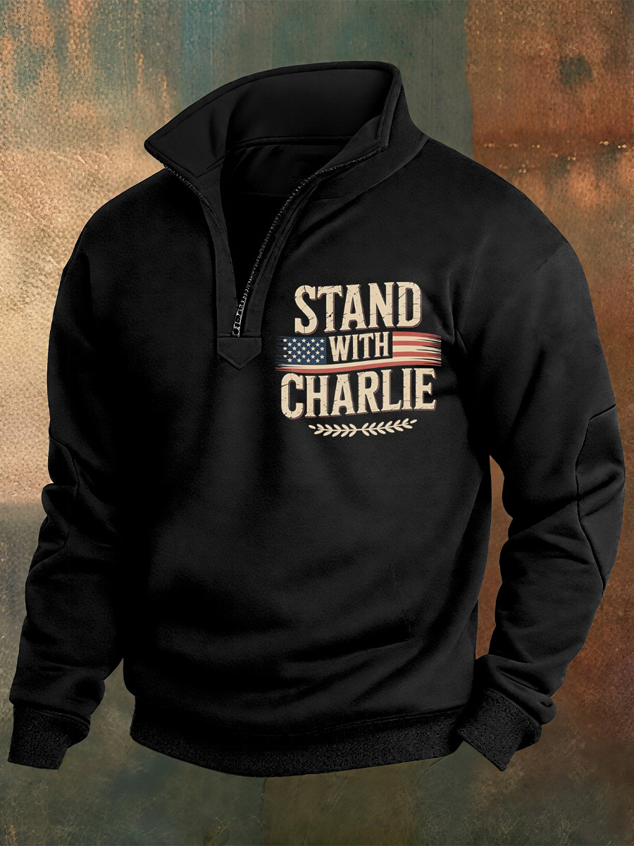 Charlie Kirk A True Patriot Merch Zipped Sweater Stand With Charlie 1993 2025 Shirt