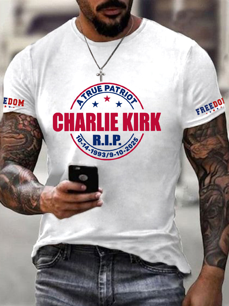 Charlie Kirk A True Patriot T-Shirt Oct 1993 Sep 2025 Charlie Kirk Memorial Clothing Gifts