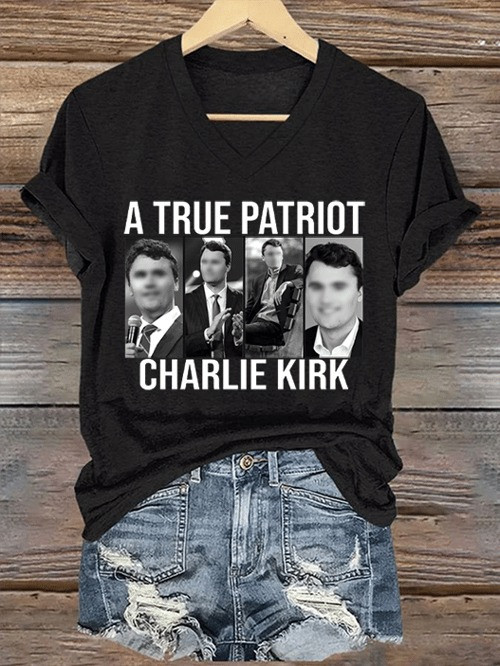 Charlie Kirk A True Patriot V-Neck Shirt CK Portrait Pride TPUSA Freedom Charlie Kirk Shirt