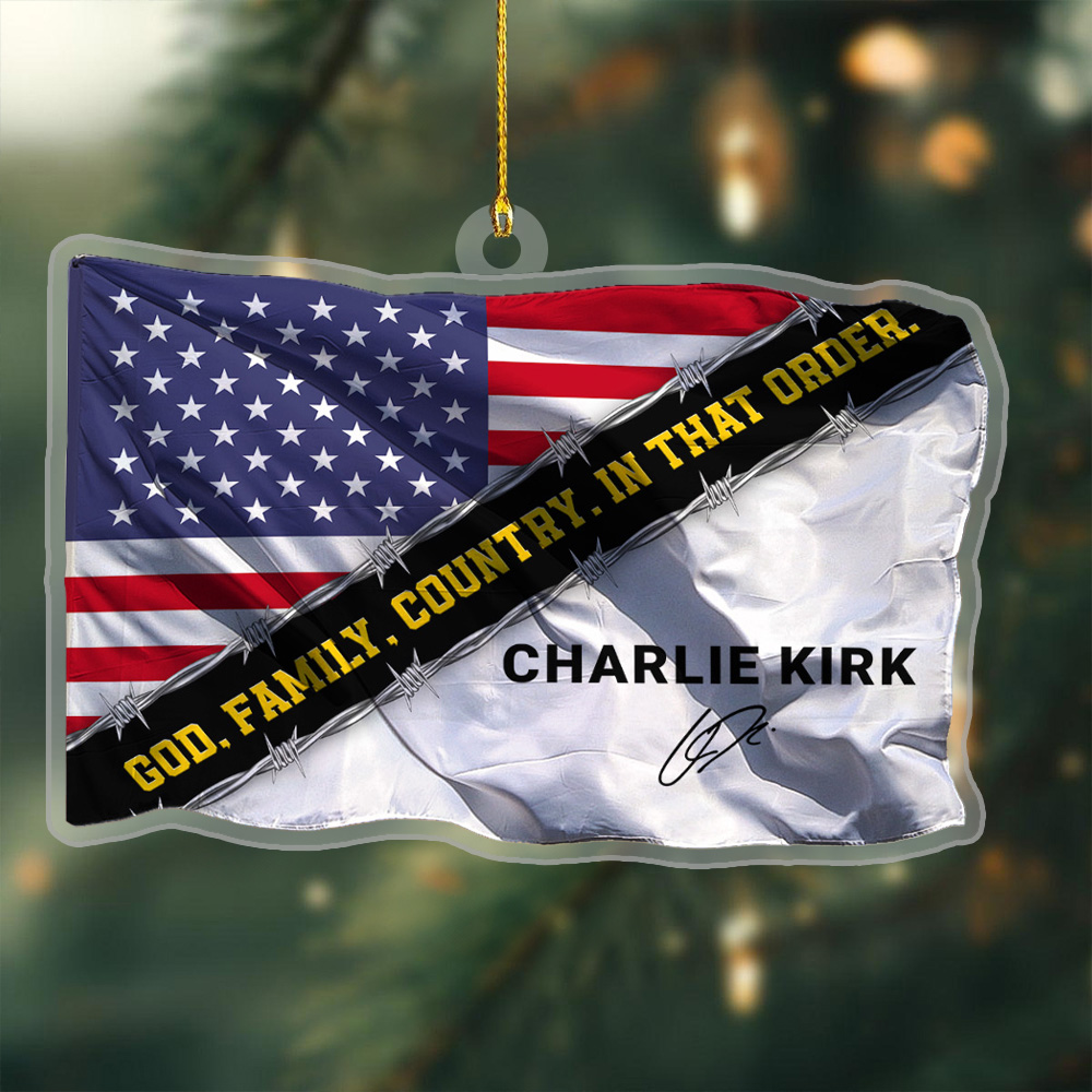 Charlie Kirk Acrylic Christmas Ornament God Family Country In That Order U.S Flag Xmas Gifts