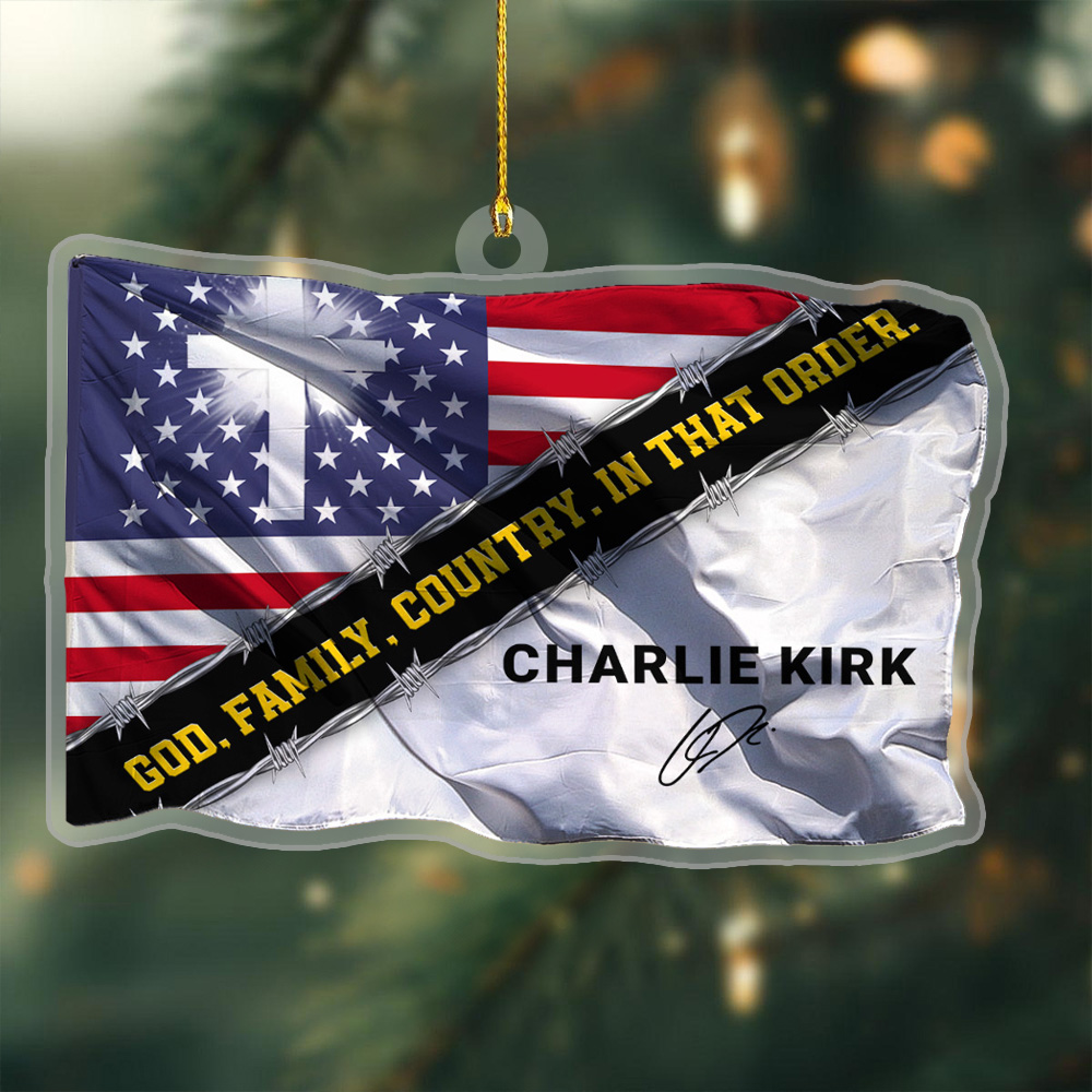 Charlie Kirk Acrylic Christmas Ornament God Family Country In That Order U.S Flag Xmas Presents