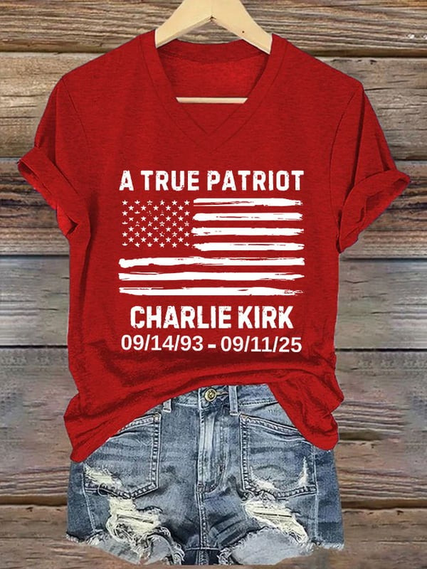 Charlie Kirk America V-neck Shirt A True Patriot 1993 2025 Best Charlie Kirk Memorial Shirt