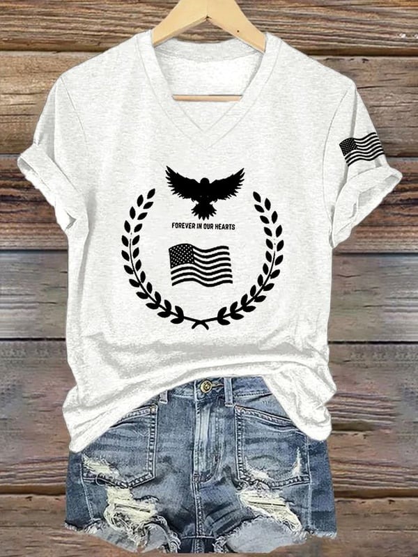 Charlie Kirk American Merch V-neck Shirt Forever In Our Hearts R.I.P Commemorative Shirt
