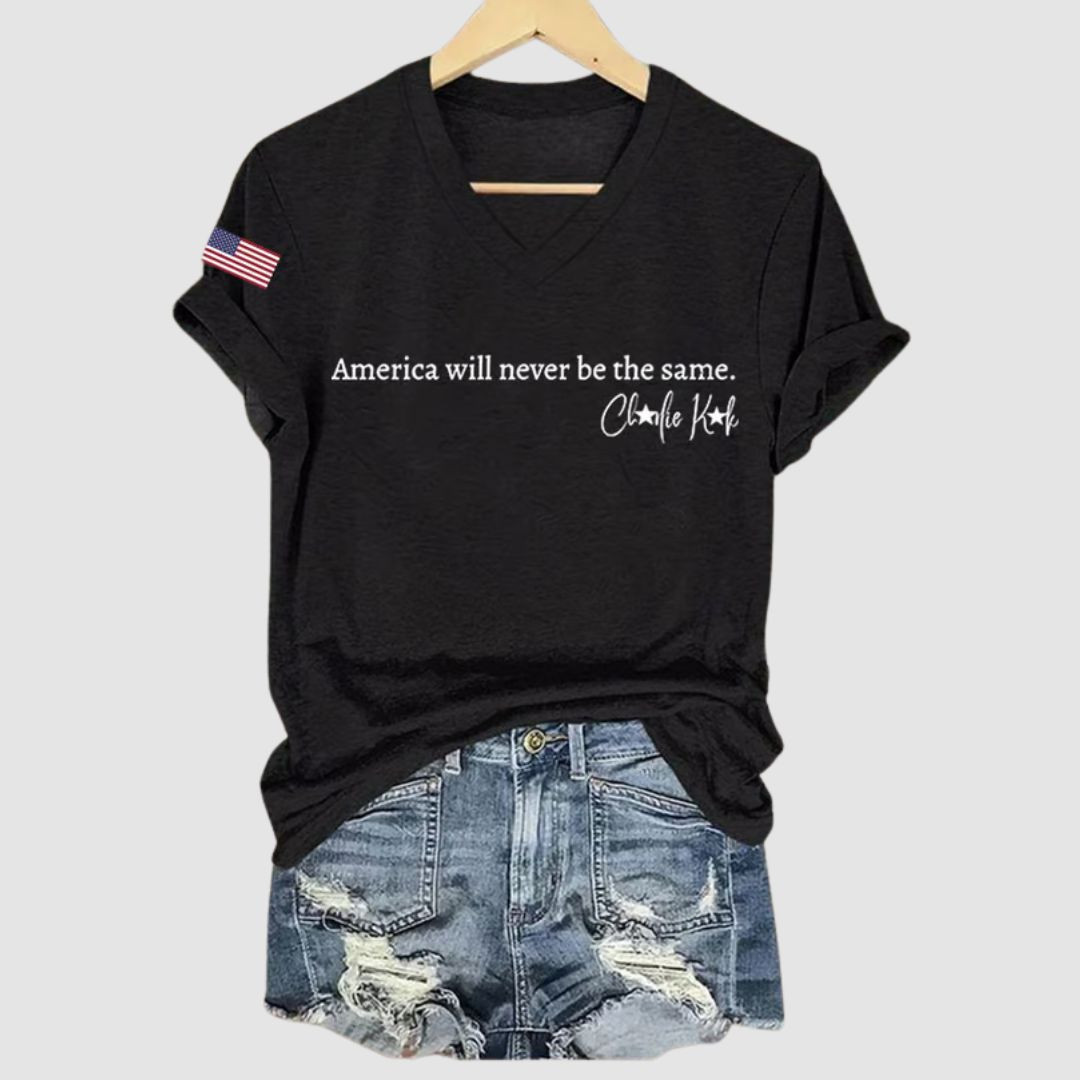 Charlie Kirk American Will Never Be The Same V-neck Shirt TPUSA Tribute Clothing