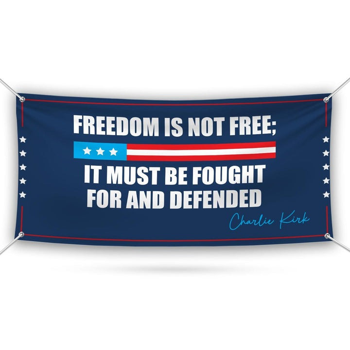 Charlie Kirk Banner Sign, Justice For Charlie Kirk Political Sign, A True Patriot Charlie Kirk Vinyl Banner with Metal Grommets