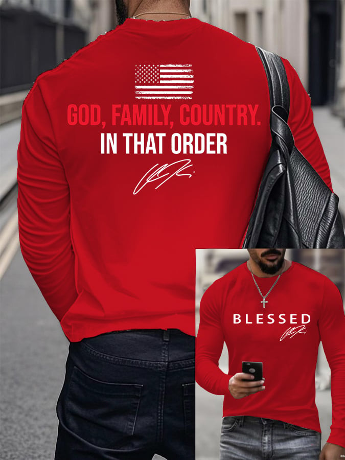 Charlie Kirk Blessed Red Long Sleeve Shirt God Family Country In That Order Signed Merch Gifts
