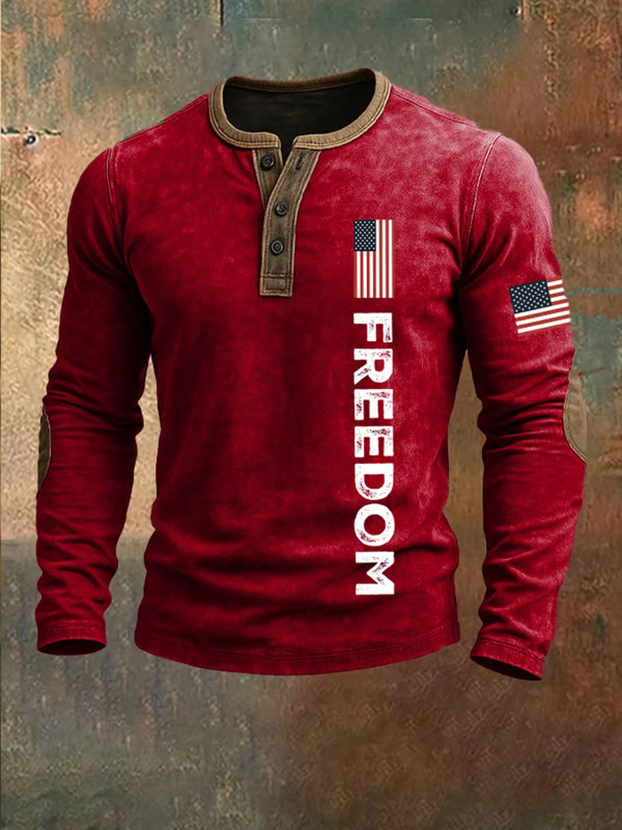 Charlie Kirk Button Long Sleeve Shirt Henley Freedom American Flag Outfit Gifts For Him