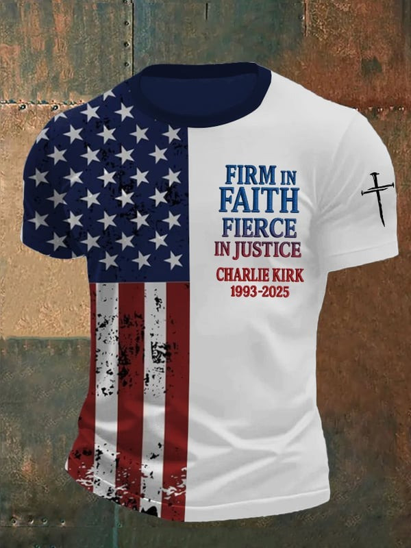 Charlie Kirk Casual National Flag Contrast Commemorative T-Shirt Best Gift For America Supporters