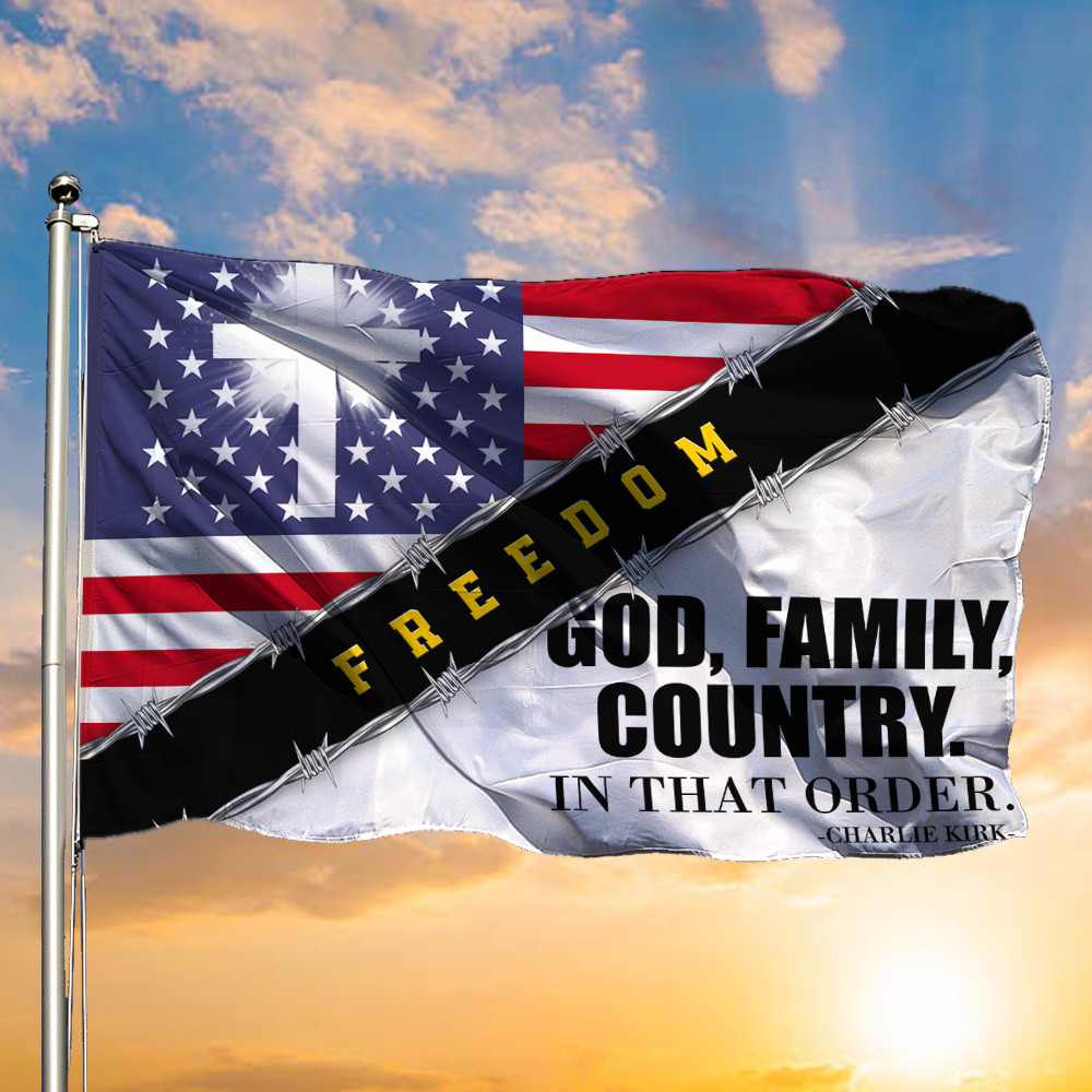 Charlie Kirk Christian Cross USA Flag God Family Country Forever In Our Hearts Decorations
