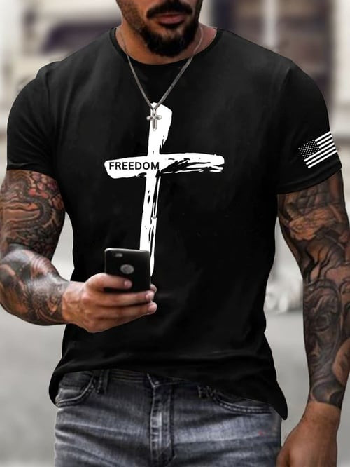 Charlie Kirk Cross Freedom T-Shirt USA Flag Faith Christian Clothing Merch For Patriots