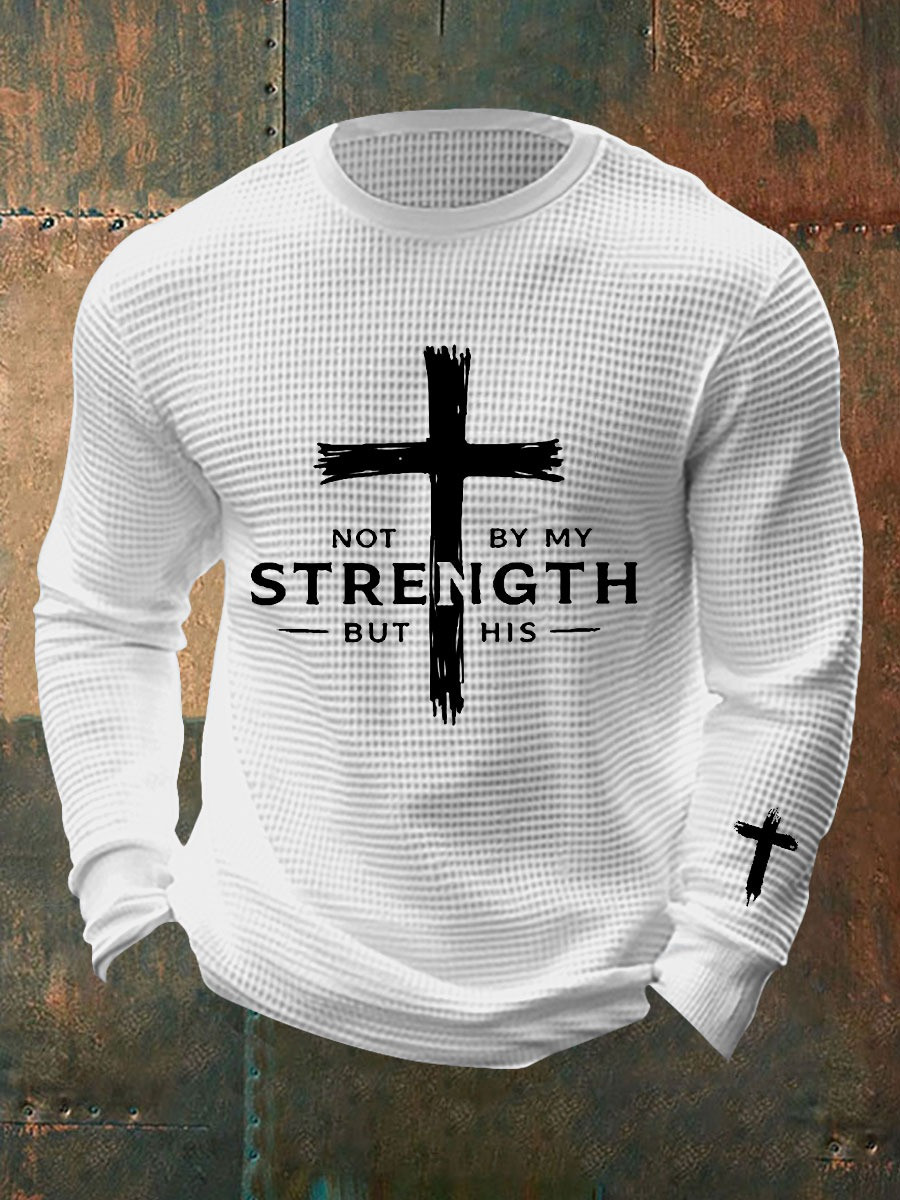 Charlie Kirk Cross Waffle Long Sleeve Shirt Not By My Strength But His Faith Outfit Gifts