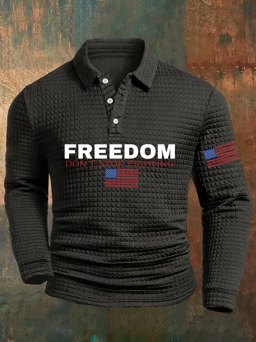 Charlie Kirk Don't Stop Fighting Long Sleeve Polo Shirt Freedom USA Flag Gifts For Men