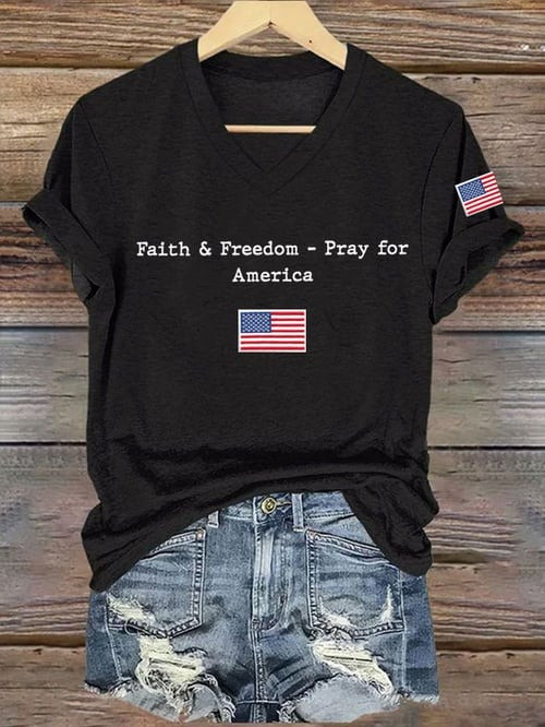 Charlie Kirk Faith And Freedom V-Neck Shirt Pray For America Charlie Kirk Freedom Gifts