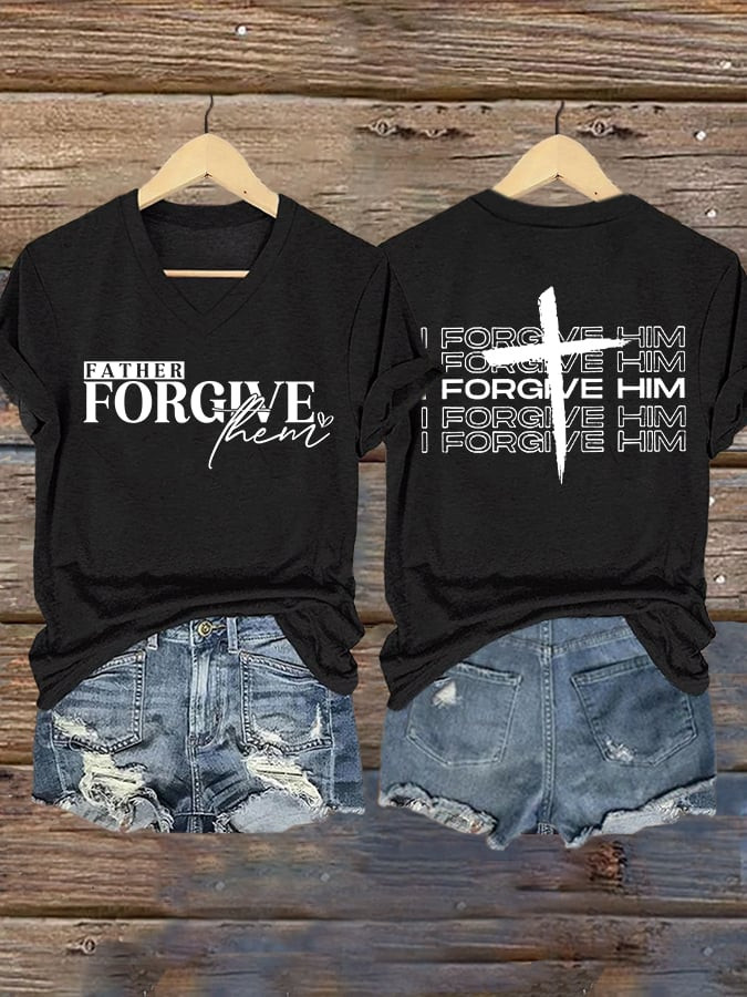 Charlie Kirk Father Forgive Them V-Neck Shirt I Forgive Him Proud Charlie Kirk Merch