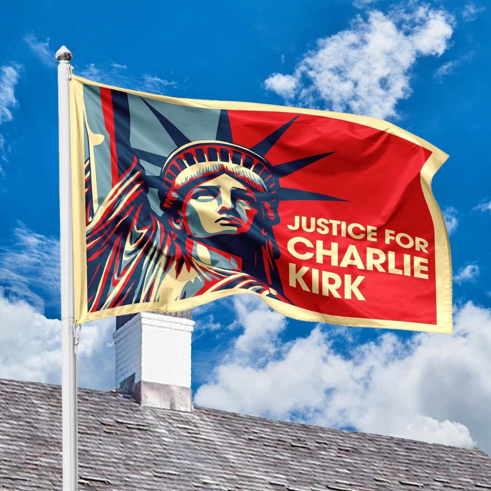 Charlie Kirk Flag Justice For Charlie Kirk Liberty Statue Turning Point USA Merch